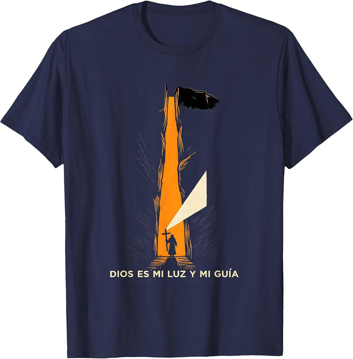 Dios Es Mi Luz Y Mi Guía Linocut Christian Spanish Faith T-Shirt - Navy Blue