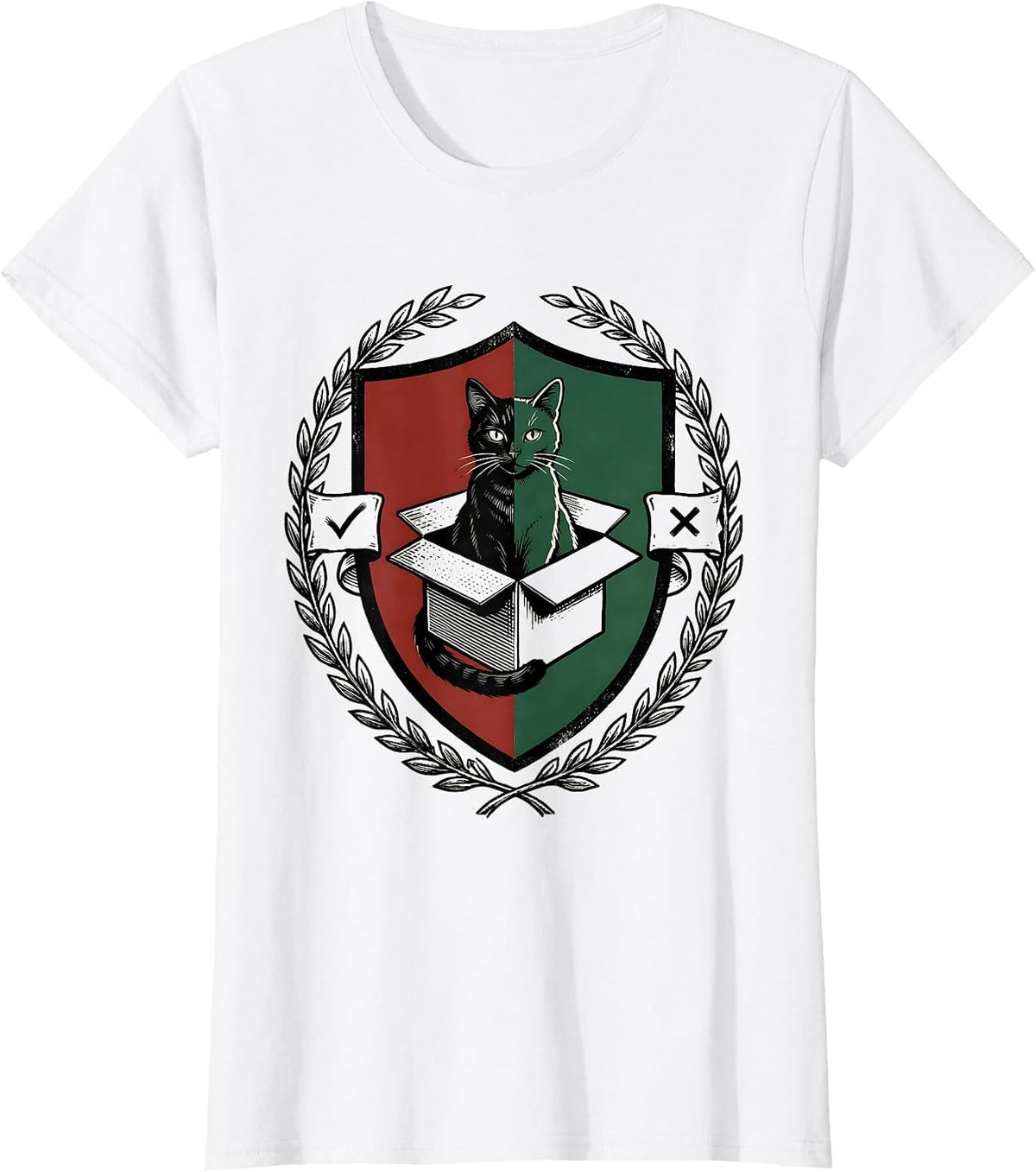 Schrödinger Cat Quantum Physics Humor Emblem T-Shirt - White