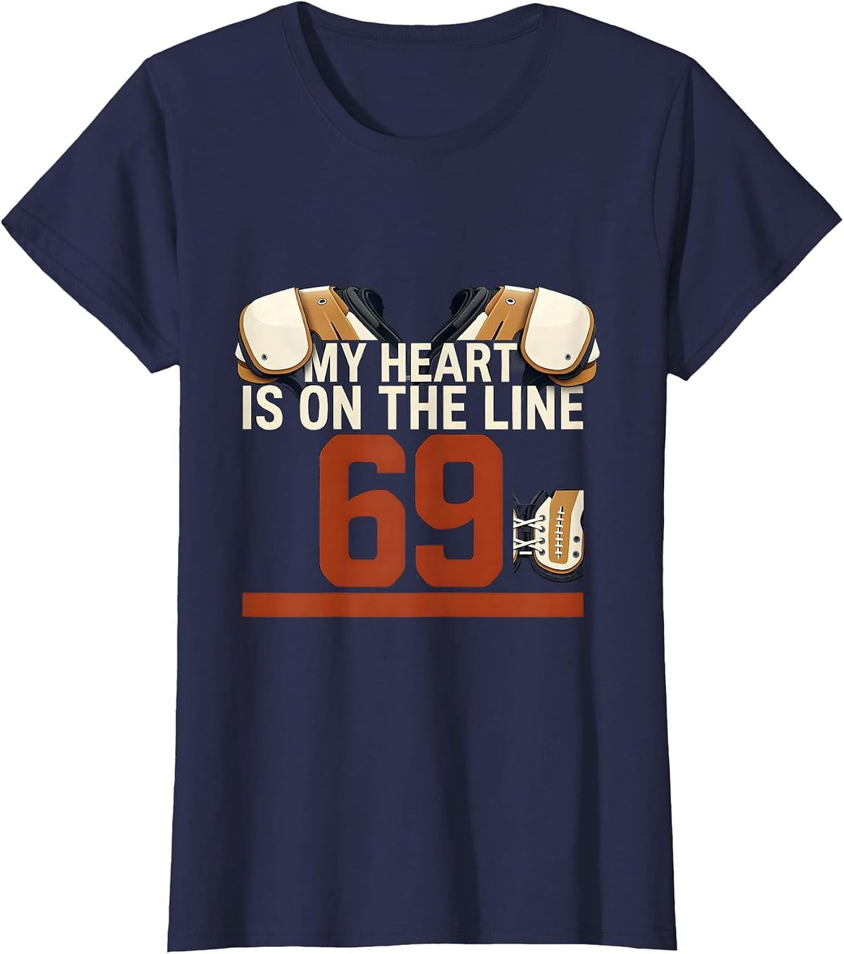Women's My Heart Is On The Line 69 Football Lineman Mom Jersey T-Shirt - Navy Blue