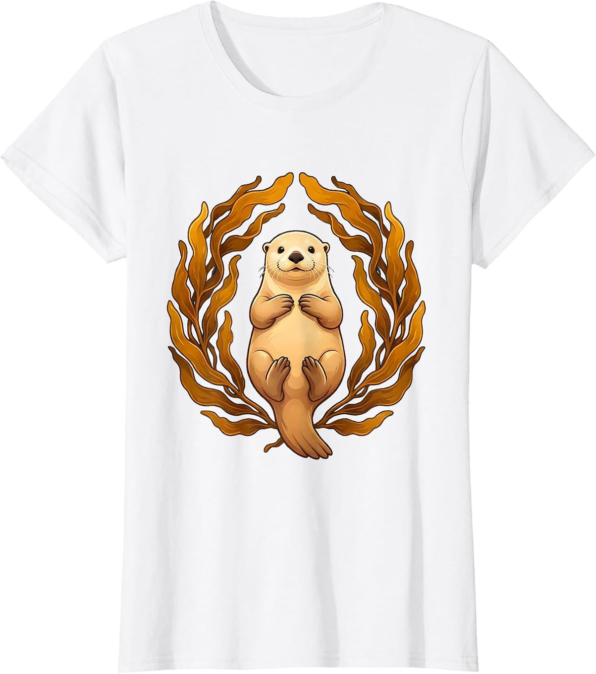 Women's Sea Otter Floating in Kelp Illustration T-Shirt - White