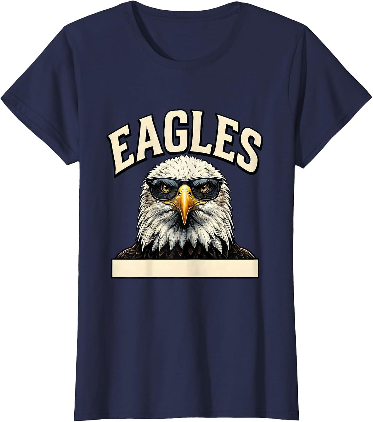 Women's EAGLES Funny Bald Eagle Sunglasses Mascot Humor T-Shirt - Navy Blue