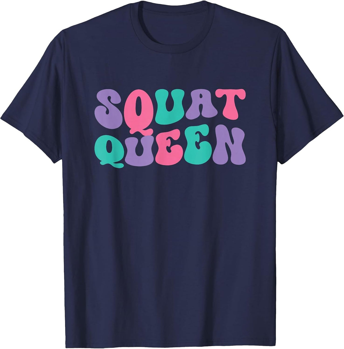 Squat Queen Womens Weightlifting Retro Vintage Wavy Groovy T-Shirt - Navy Blue