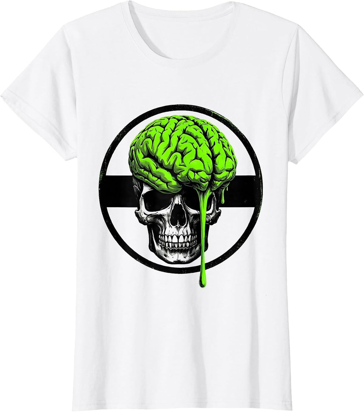 Brain Melt Skull Graphic - Funny Mind Blown Art T-Shirt - White