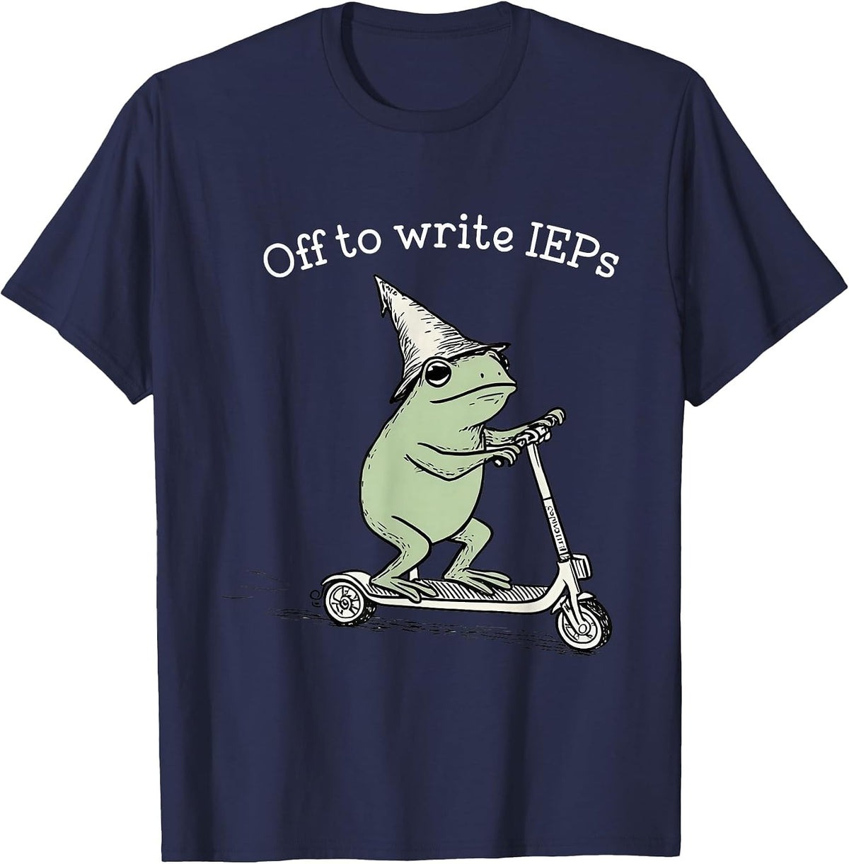 Off to Write IEPs Frog Teacher T-Shirt - Navy Blue