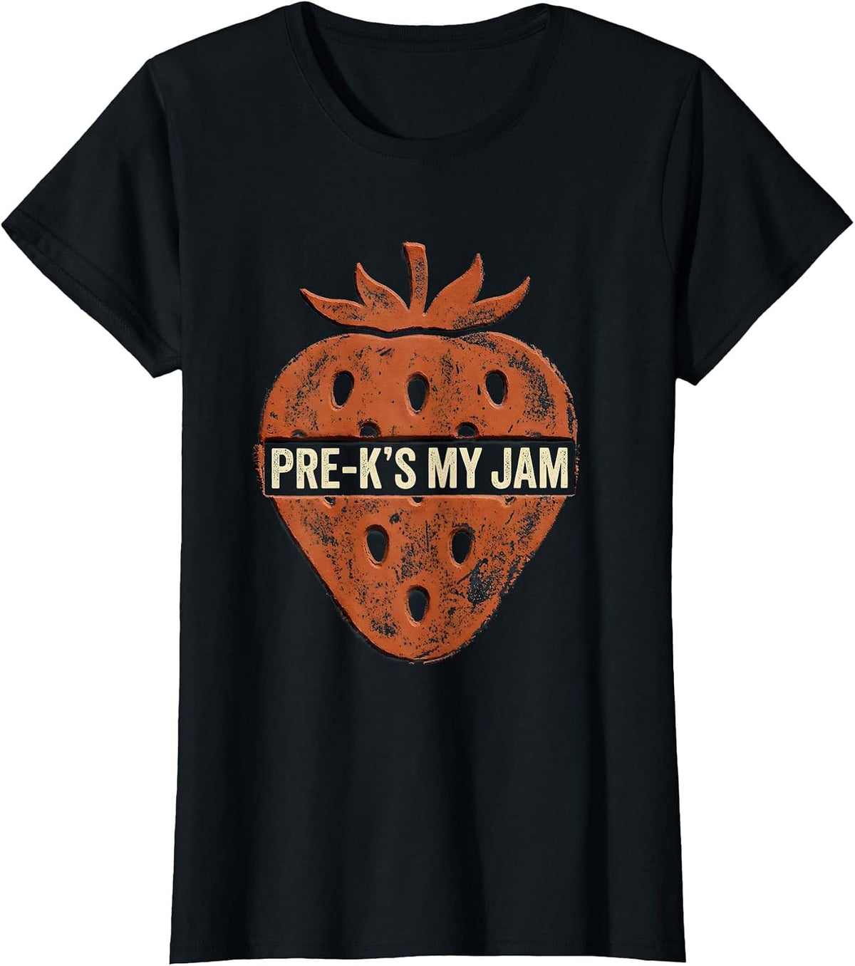 Women's Pre-K's My Jam Strawberry Rubber Stamp Preschool Teacher T-Shirt - Black