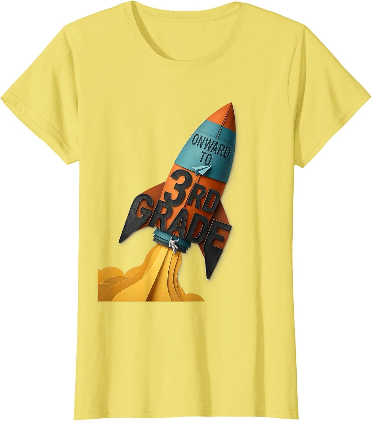 Women's Onward To 3rd Grade Astronaut Back To School Grade Milestone T-Shirt - Lemon Yellow