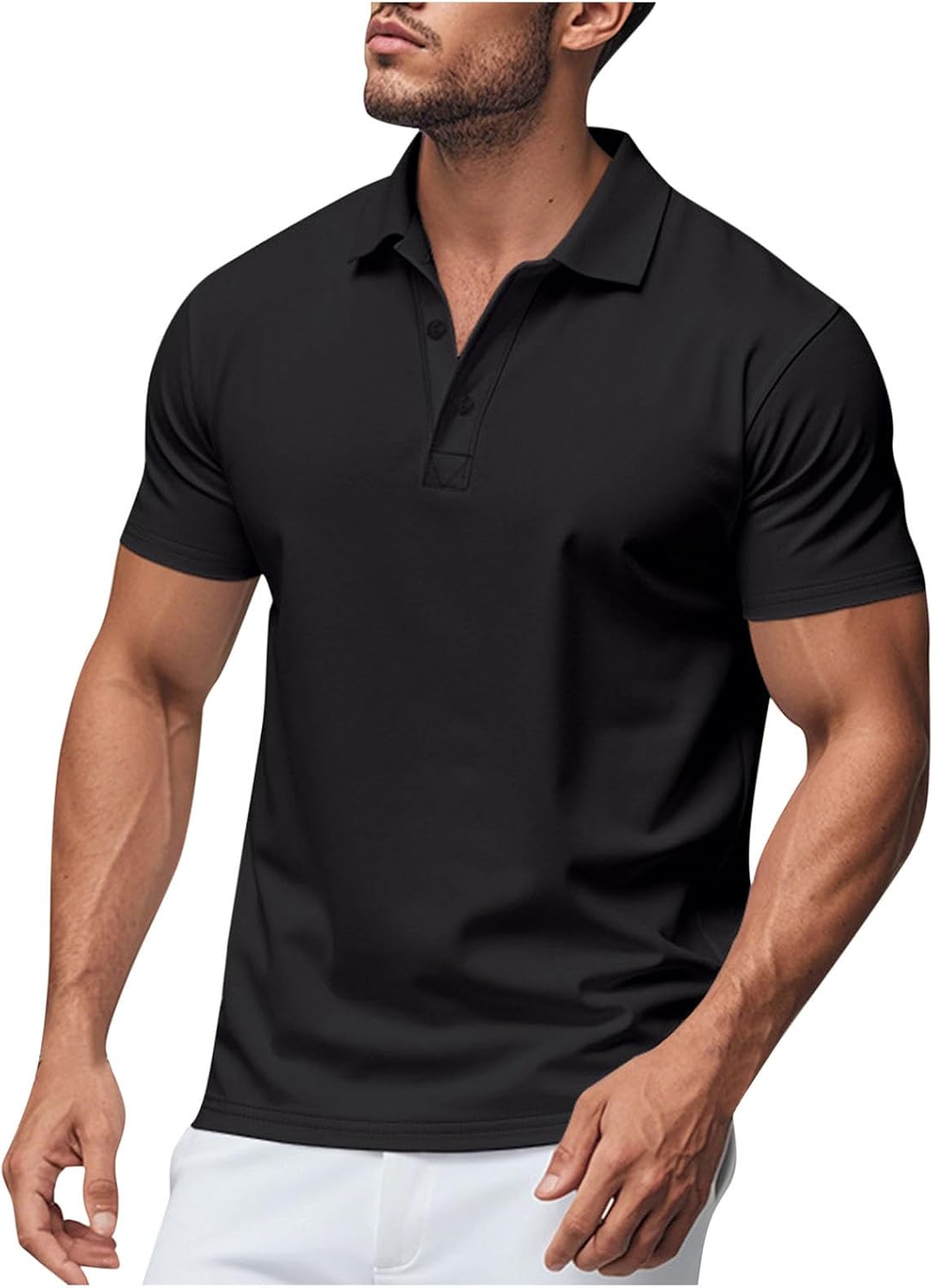 Golf Shirts for Men Short Sleeve Soft Classic Fit Shirts Moisture Wicking Athletic T-Shirts Lapel Casual Shirt - Black