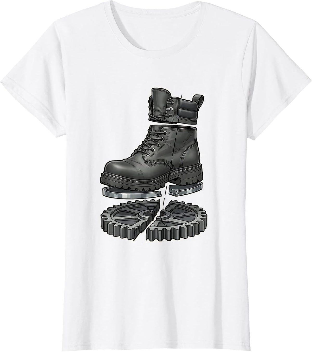 Mechanic Boot Stomping Gear Graphic Design T-Shirt - White