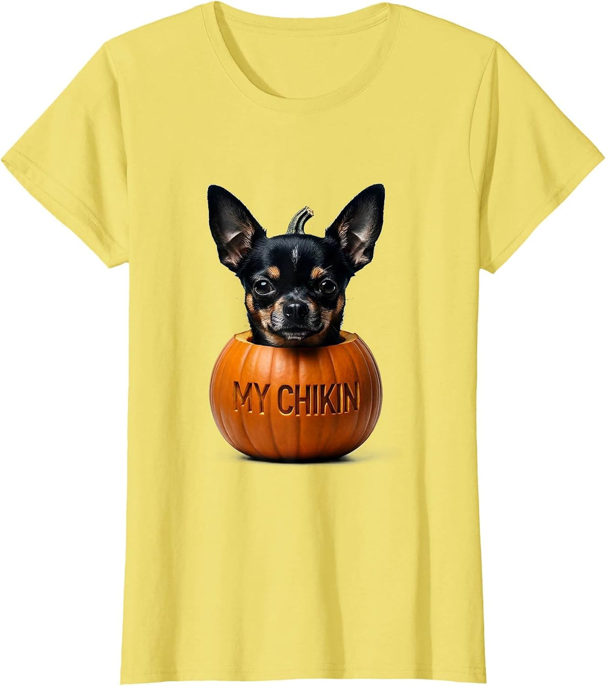 My Chikin Minimalist Chihuahua Halloween Pumpkin Dog Lover T-Shirt - Lemon Yellow
