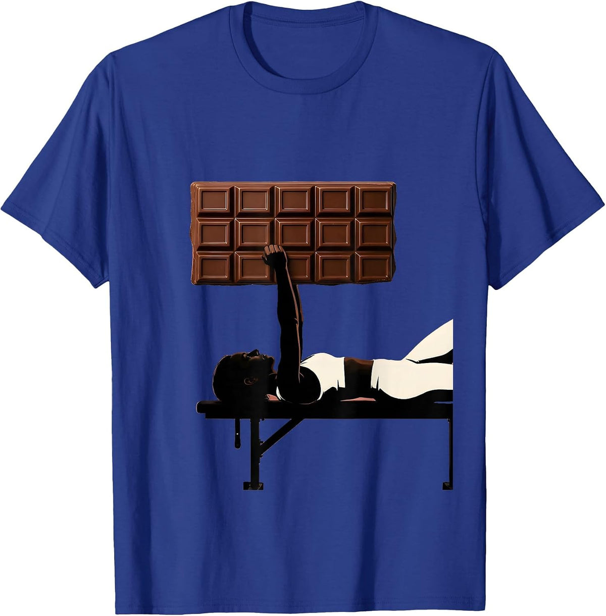 Funny Chocolate Bar Bench Press Gym Illustration T-Shirt - Royal Blue