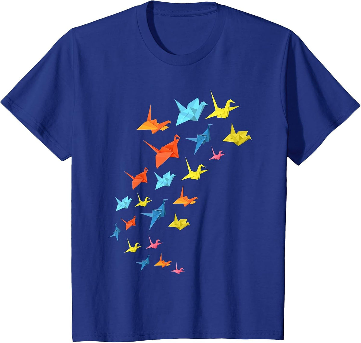 Japanese Folding Art Colourful Paper Crane Origami T-Shirt - Royal Blue