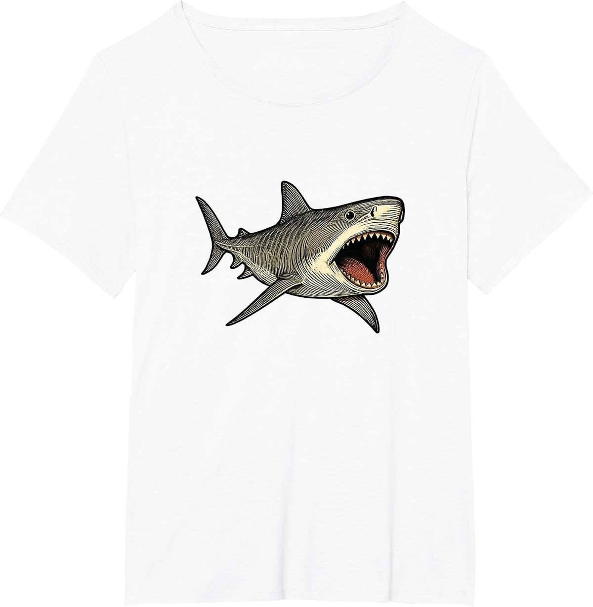 Tiger Shark with Open Mouth Ocean Design T-Shirt - White