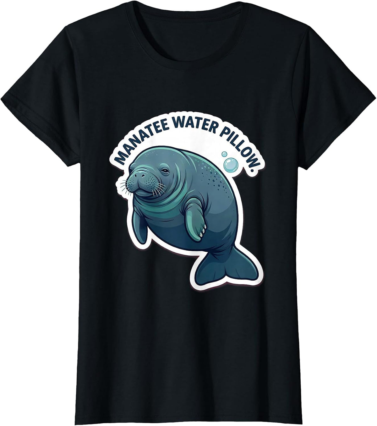 Manatee Water Pillow Funny Sea Animal Lover Sticker Style T-Shirt - Black