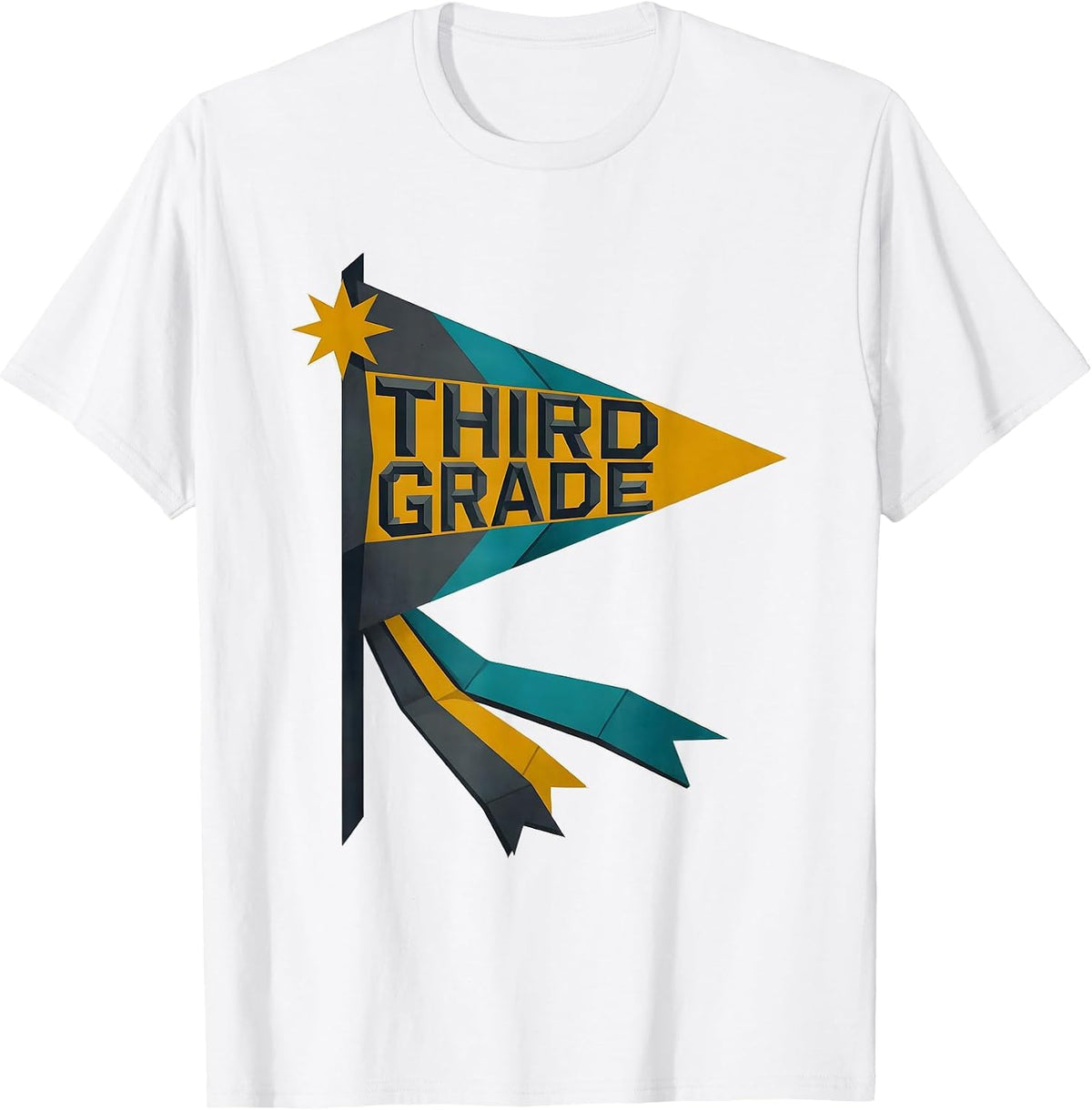 Men's Third Grade Midcentury Modern Girls Back To School Pennant T-Shirt - White