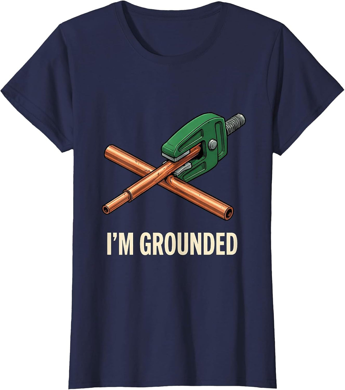 Women's I'm Grounded Funny Electrician Engineer Tech Worker Deadpan T-Shirt - Navy Blue