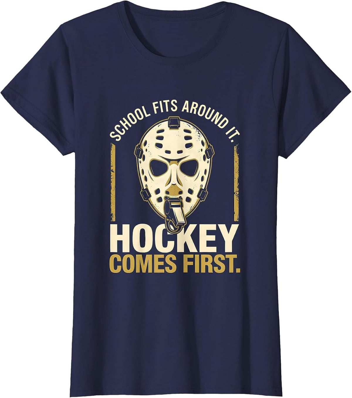 Women's Hockey Comes First School Fits Around It Funny T-Shirt - Navy Blue