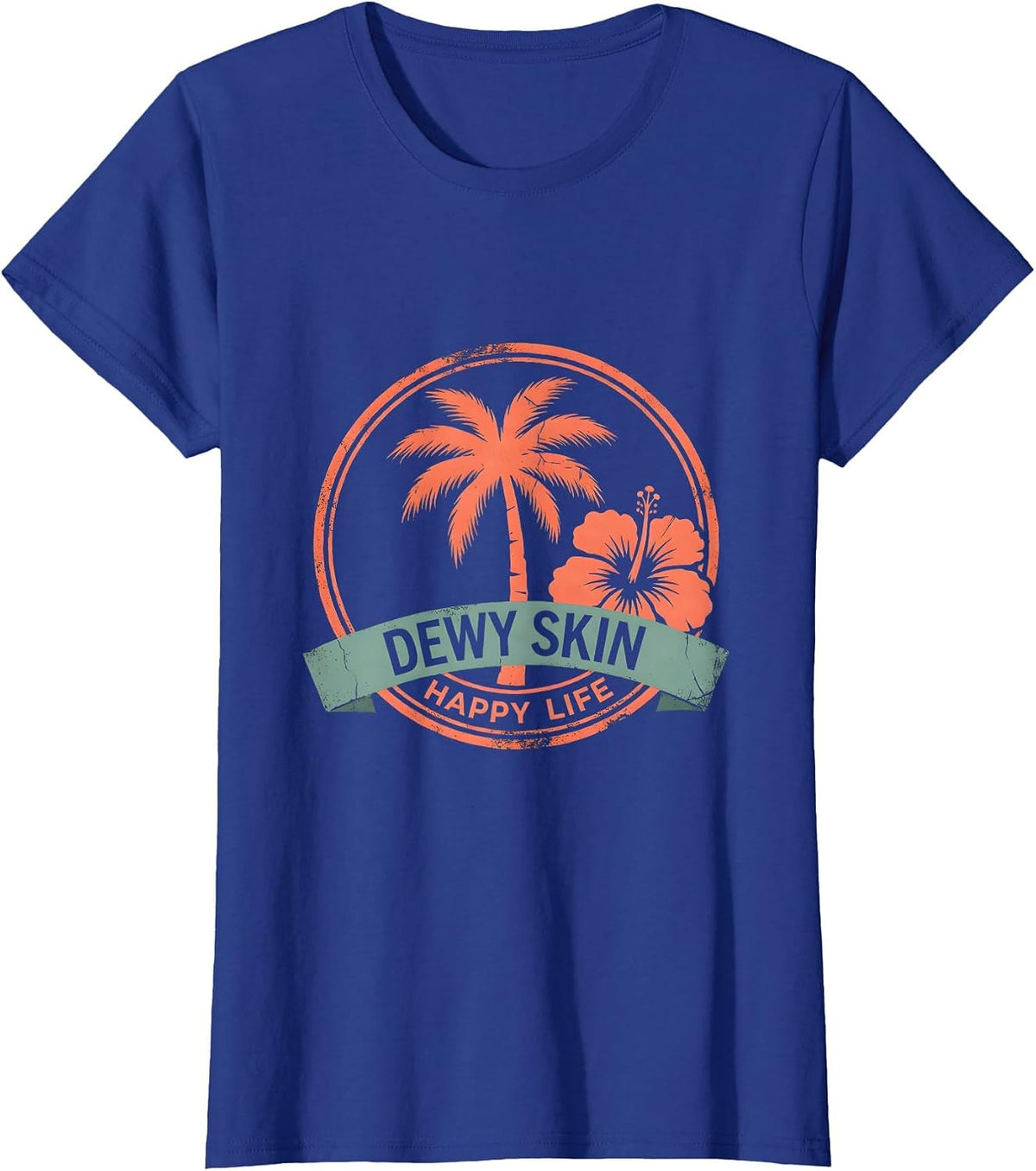 Women's K-Beauty Glass Skin Dewy Skin Happy Life Design T-Shirt - Royal Blue