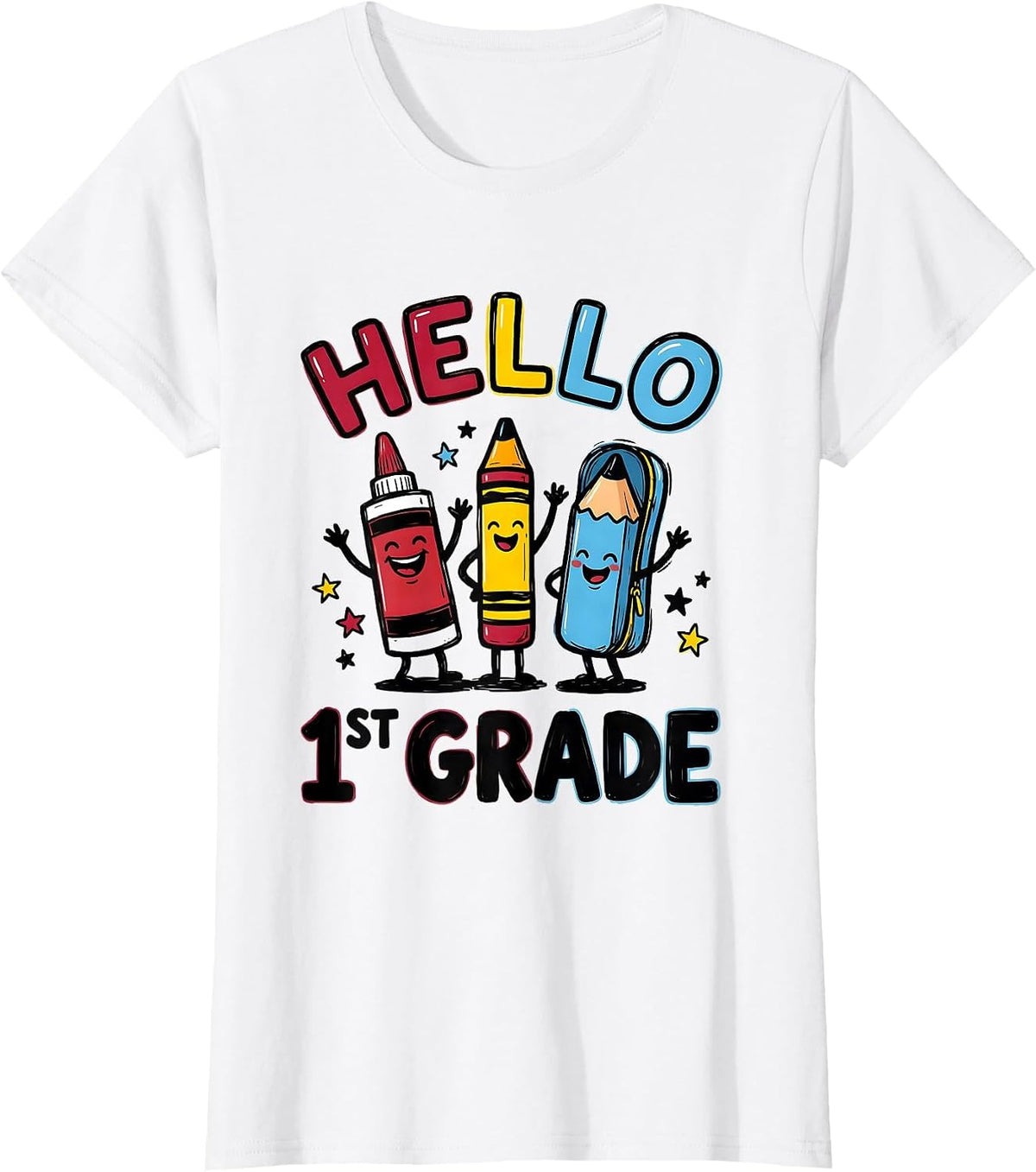 Women's Hello, 1st Grade Cute School Supplies Back To School Teacher T-Shirt - White