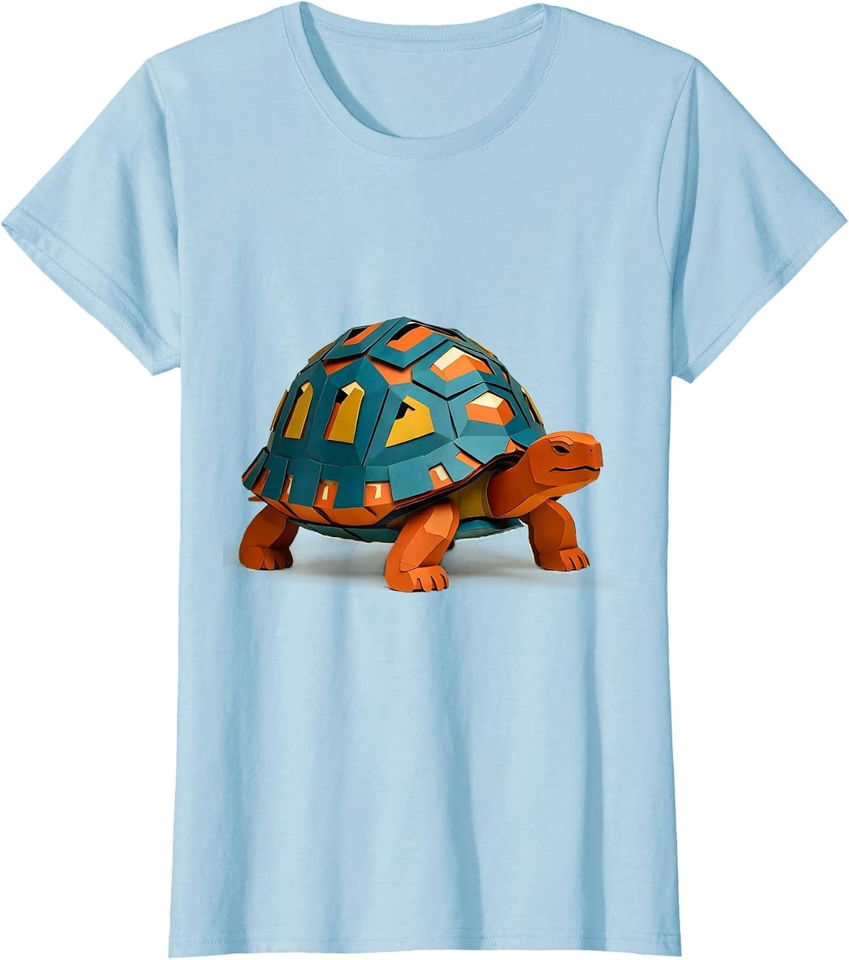 Women's Wood Turtle Paper Cutout Animal Lover Gift T-Shirt - Baby Blue