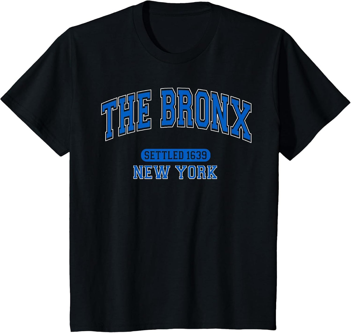 The Bronx New York Settled 1639 Vintage Sports Arched Blue T-Shirt - Black