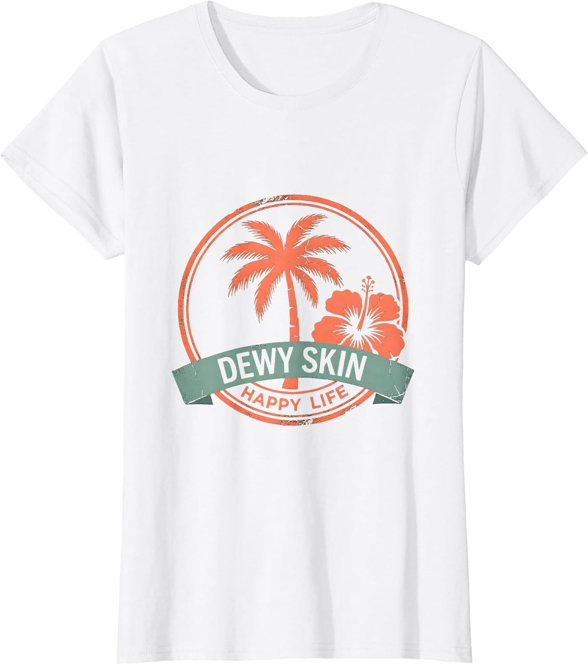 Women's K-Beauty Glass Skin Dewy Skin Happy Life Design T-Shirt - White