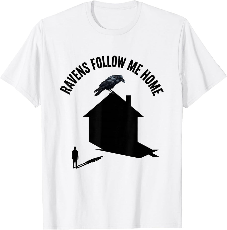 Men's Ravens Follow Me Home Gothic Dark Art Design T-Shirt - White