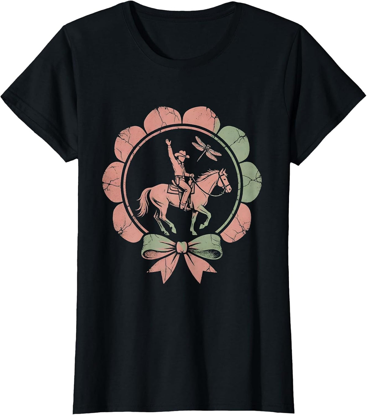 Cowgirl Handstand on Horseback Graphic Tee T-Shirt - Black