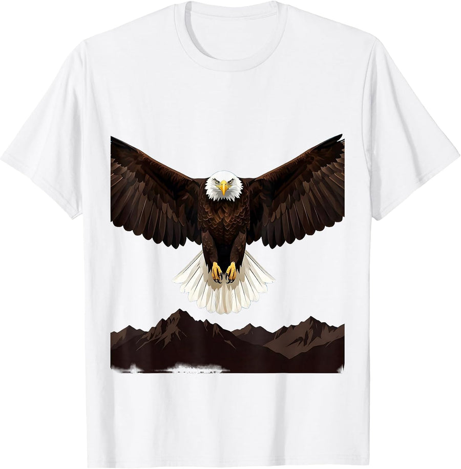 Men's Kids Bald Eagle Soaring Over Mountain Range USA T-Shirt - White