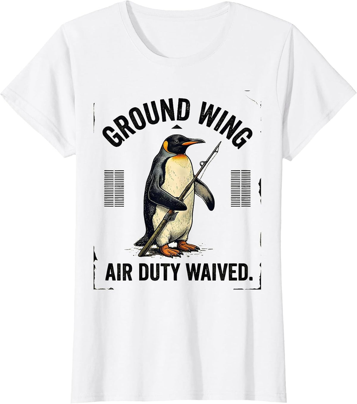 Ground Wing Air Duty Waived Funny Tactical Penguin Meme T-Shirt - White
