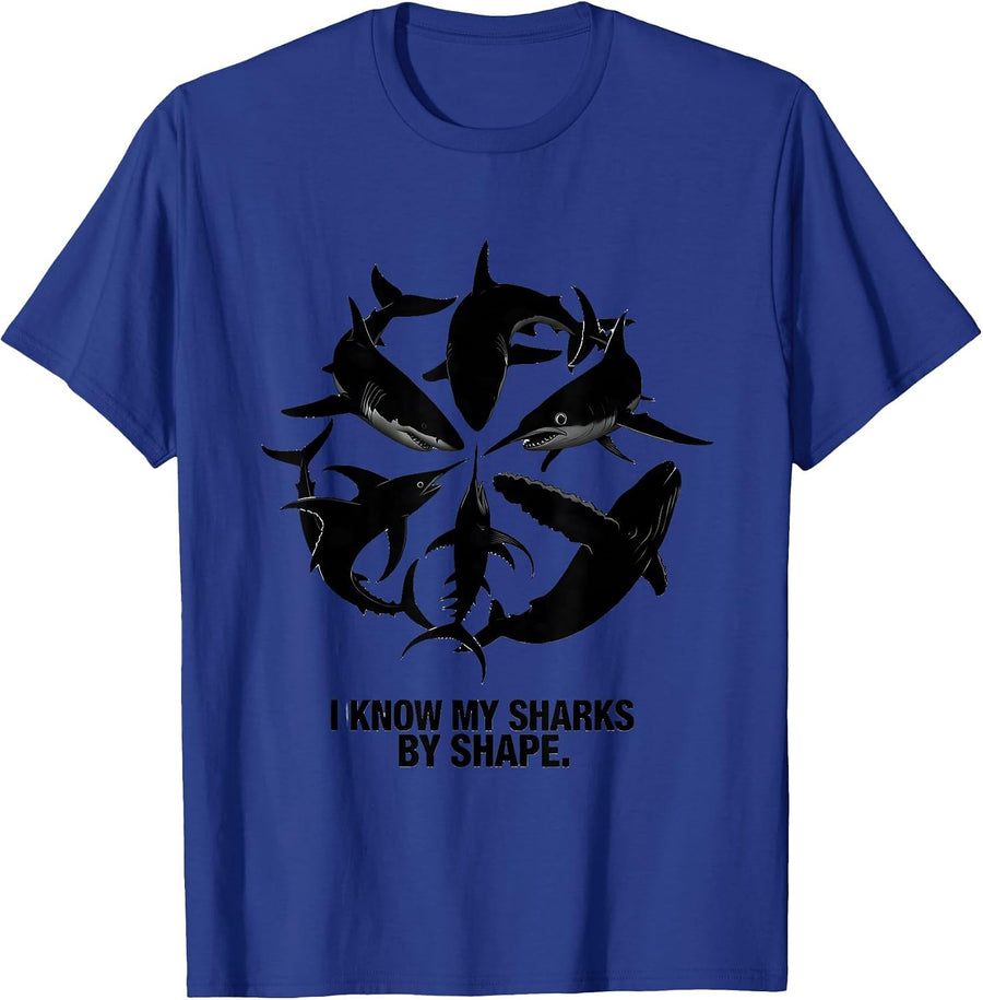 I Know My Sharks By Shape Funny Shark Lover Ocean Wildlife T-Shirt - Royal Blue