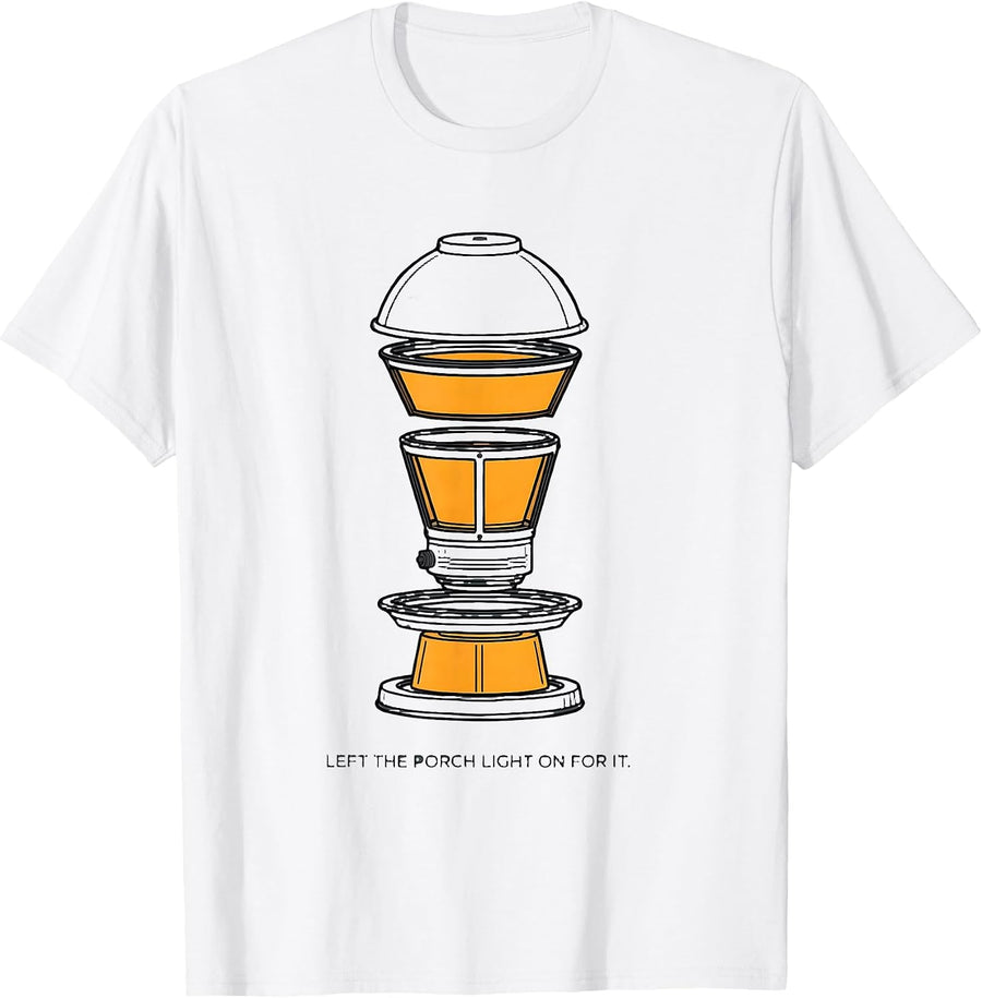 Men's Left The Porch Light On For It Funny UFO Alien Novelty Humor T-Shirt - White