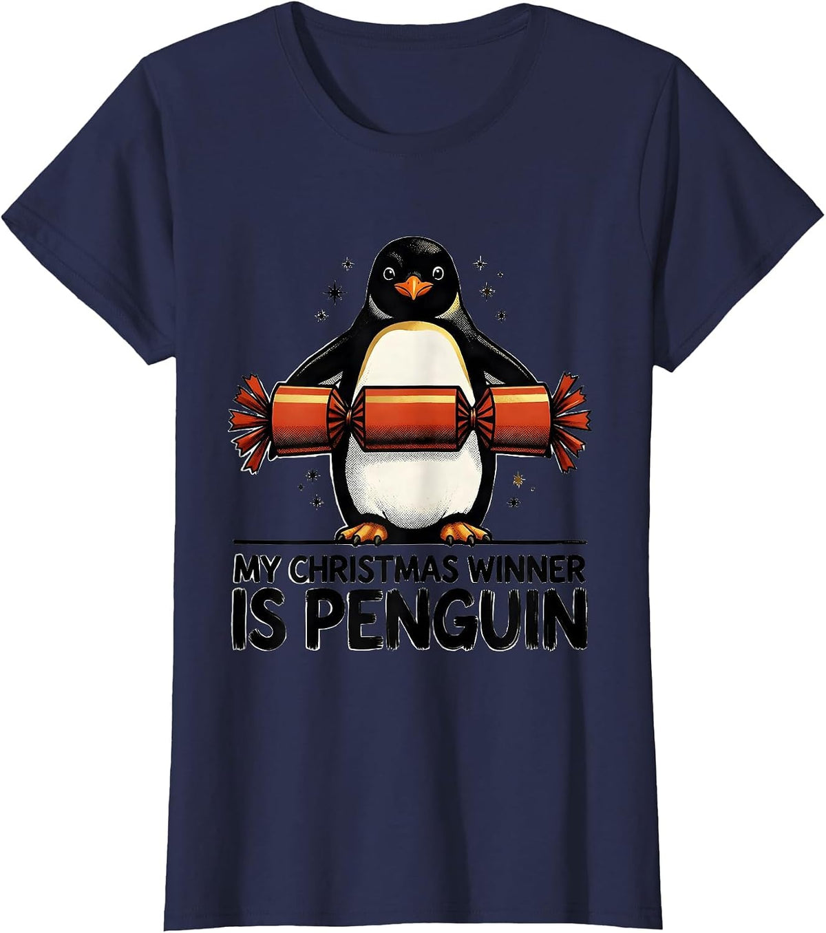 Women's My Christmas Winner Is Penguin Funny Penguin Lover Christmas T-Shirt - Navy Blue