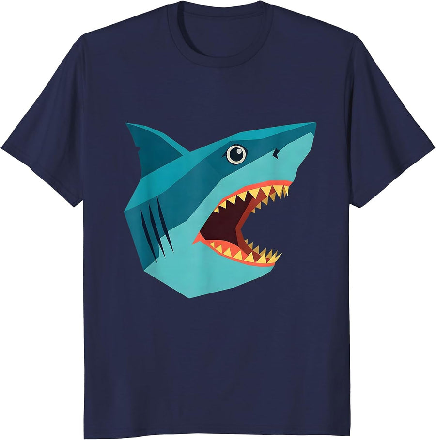 Shark Jaw Geometric Flat Vector Halloween Costume T-Shirt - Navy Blue