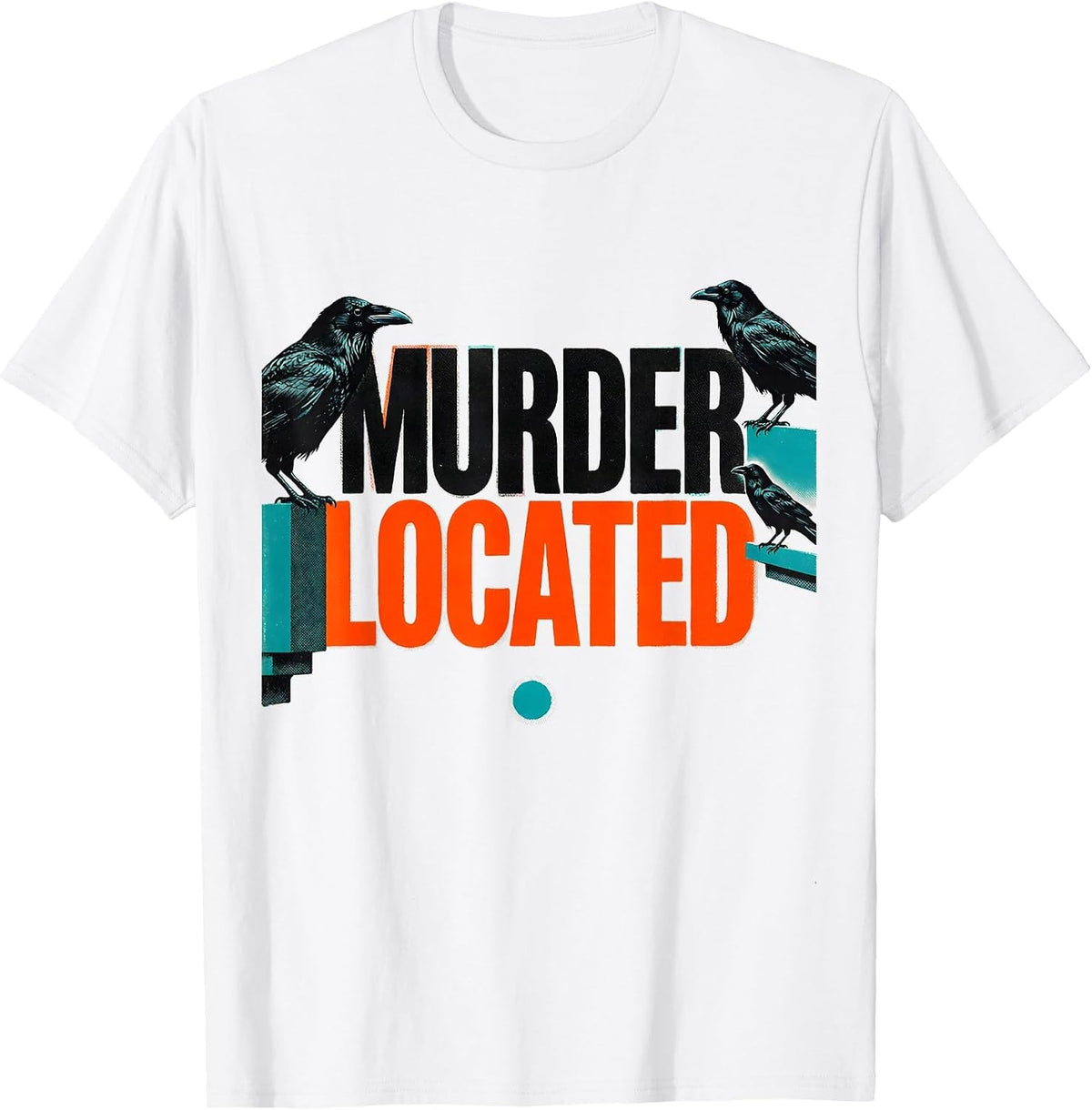Men's Murder Located Risograph Dark Humor Crow Raven Gothic T-Shirt - White