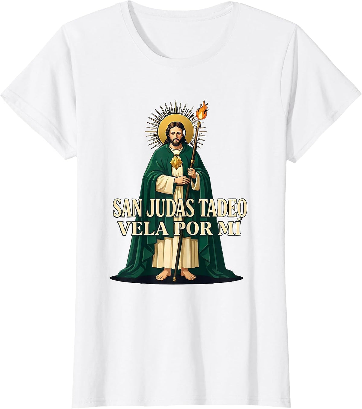 Women's San Judas Tadeo Vela Por Mí Faith Spanish Catholic T-Shirt - White