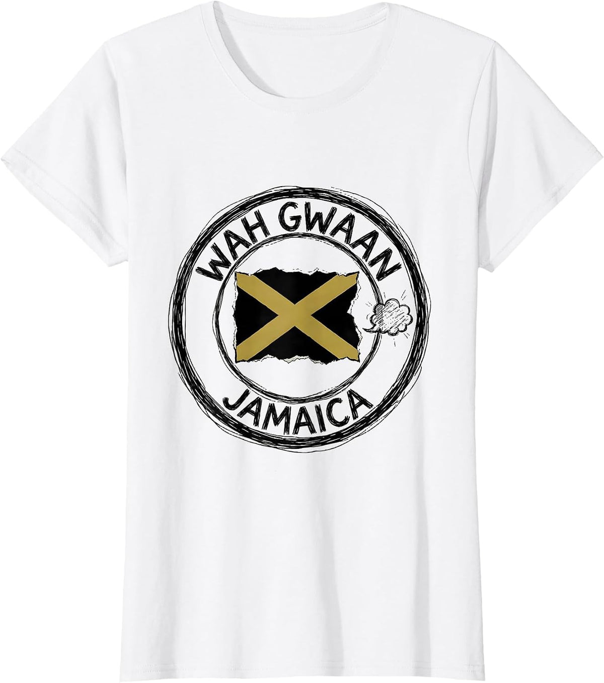 Women's Wah Gwaan Jamaica Hand-Sketched Caribbean Diaspora Pride T-Shirt - White