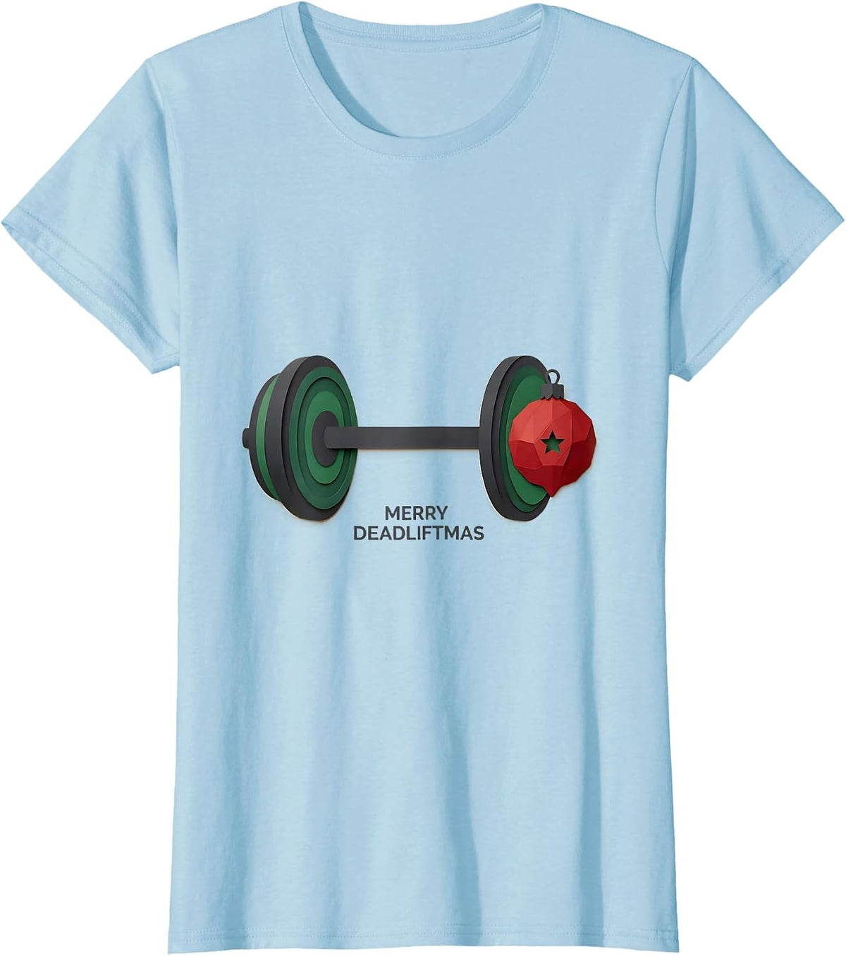 Merry Deadliftmas Funny Christmas Gym Weightlifting Workout T-Shirt - Baby Blue