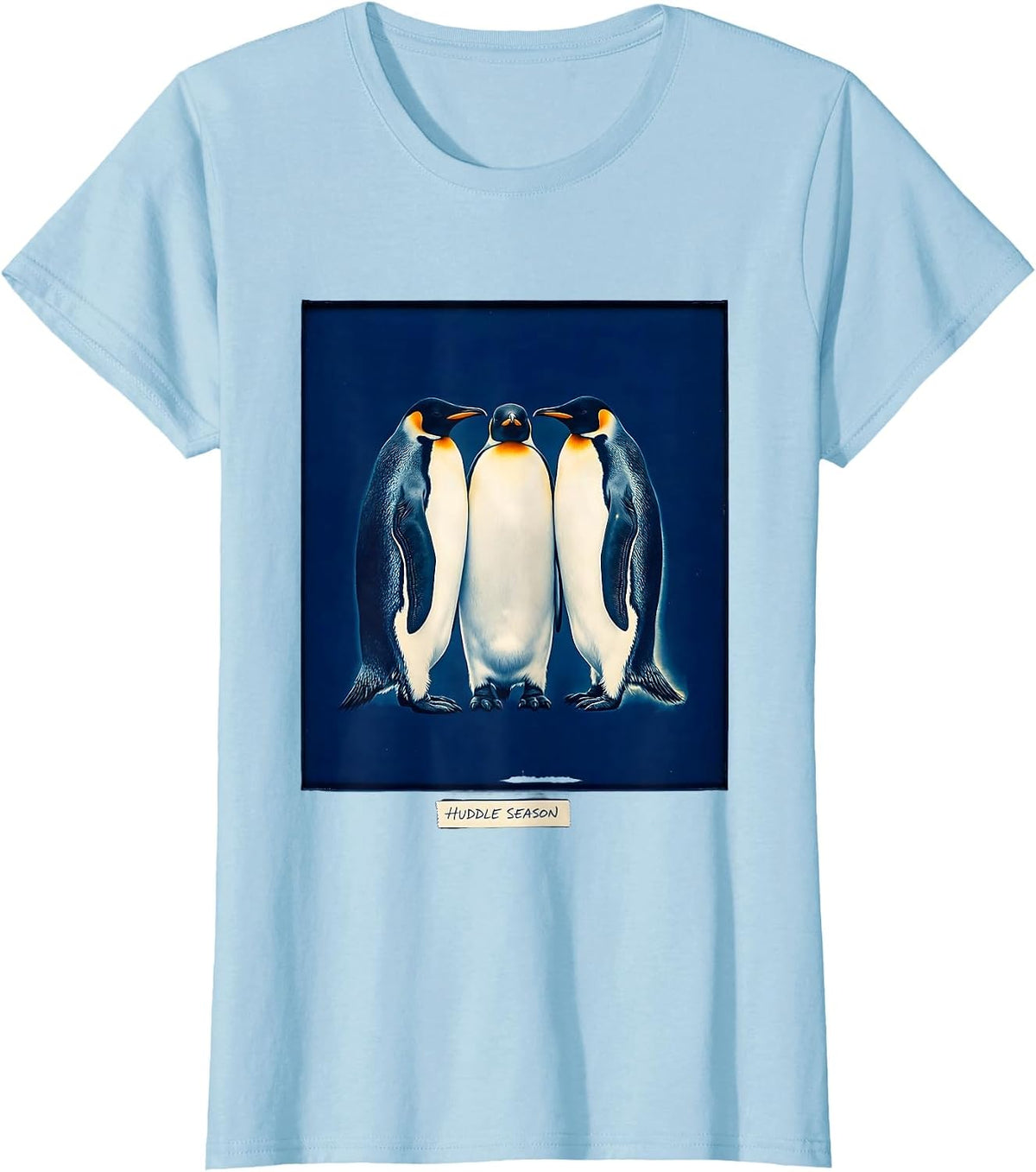 Women's Huddle Season Cyanotype Penguin Lover Animal Humor Gift T-Shirt - Baby Blue