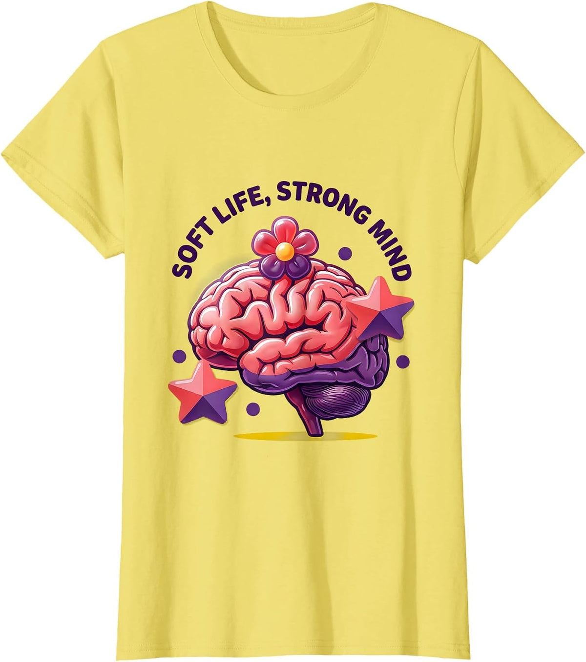 Soft Life Strong Mind Mental Health Matters Design T-Shirt - Lemon Yellow