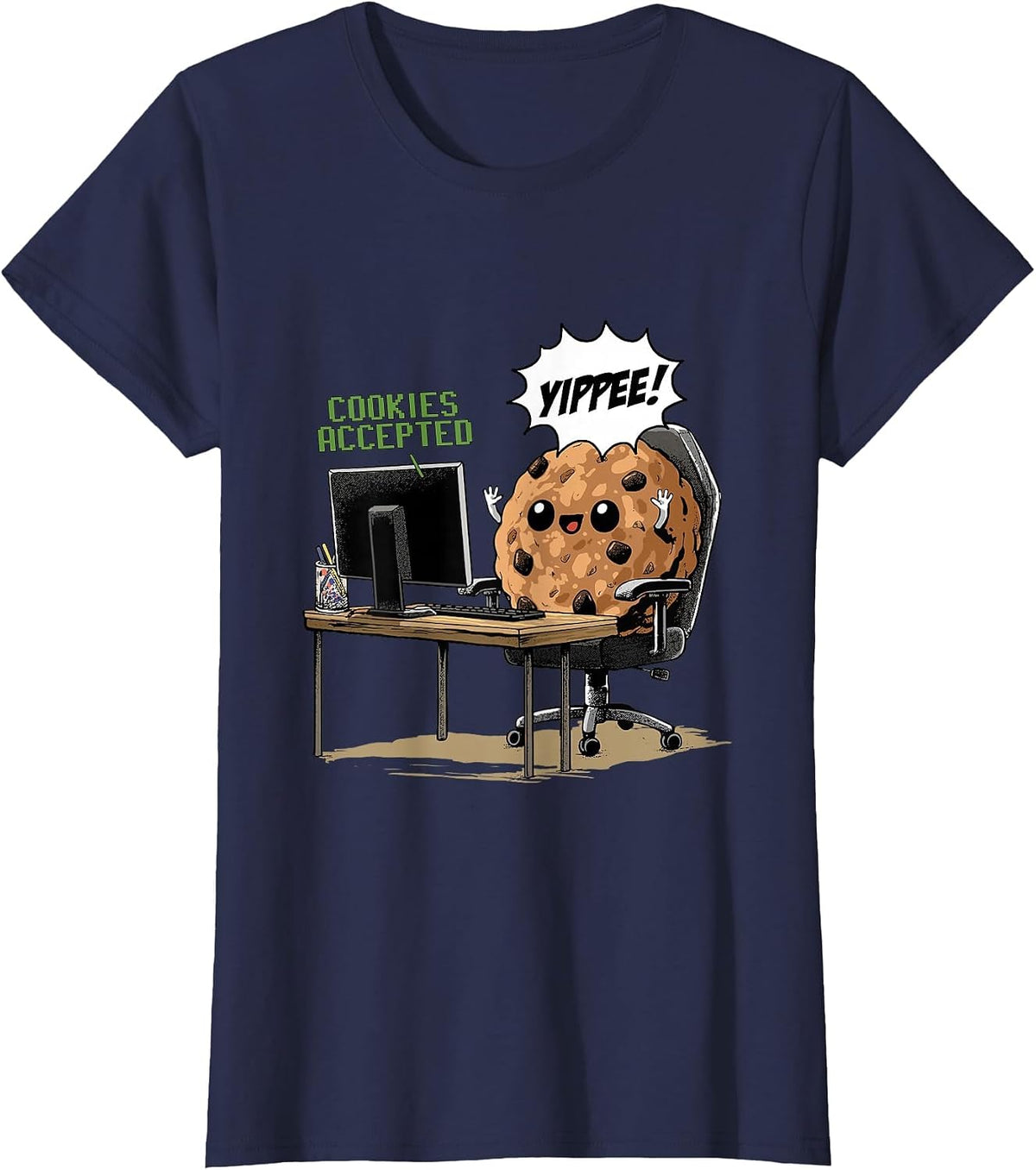 Cookies Accepted Nerd Shirt Funny Computer Internet Coder T-Shirt, Women, Navy Blue, X-Large - As Pictured