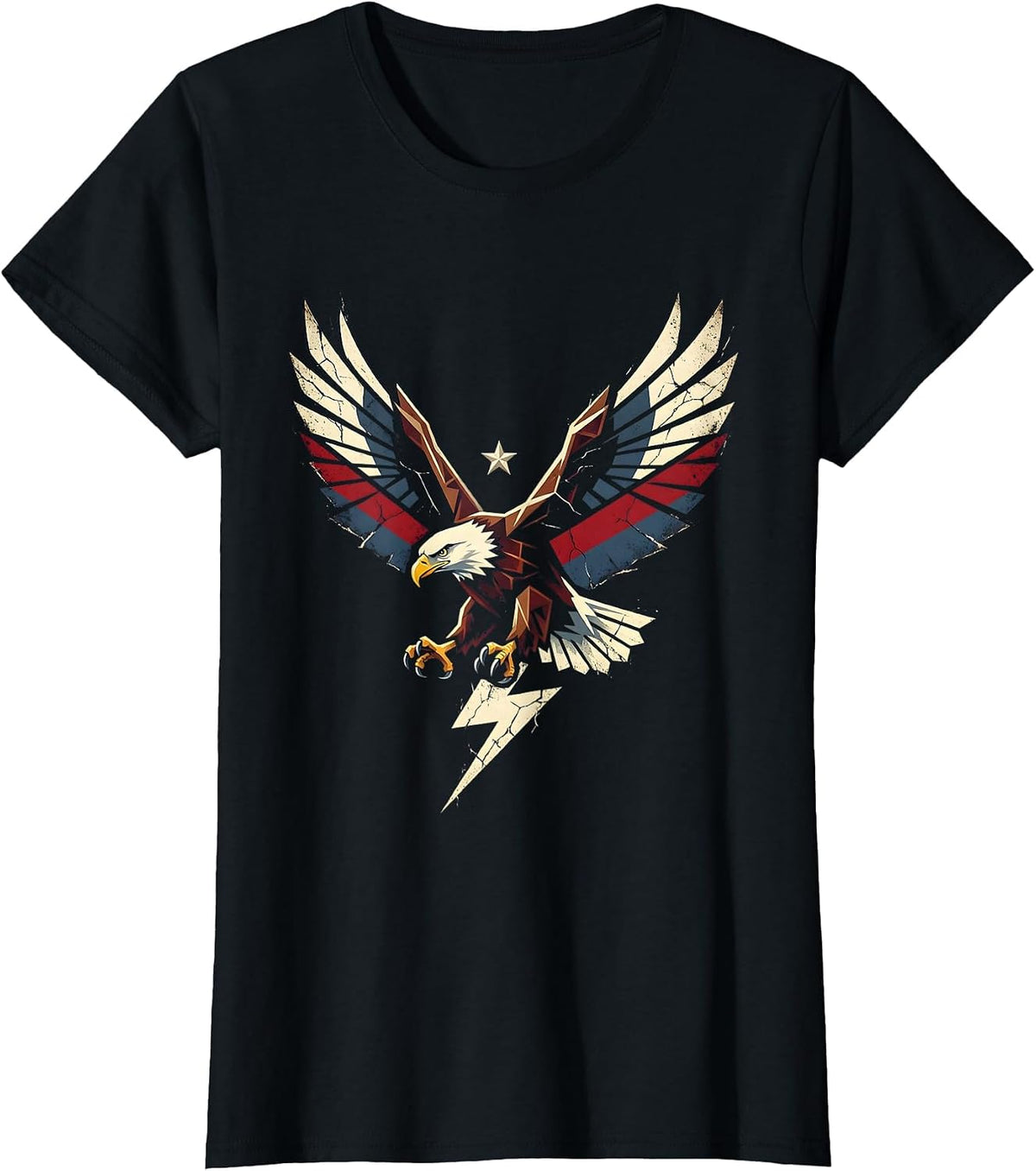 Bald Eagle Lightning Bolt Patriotic Graphic Design T-Shirt - Black