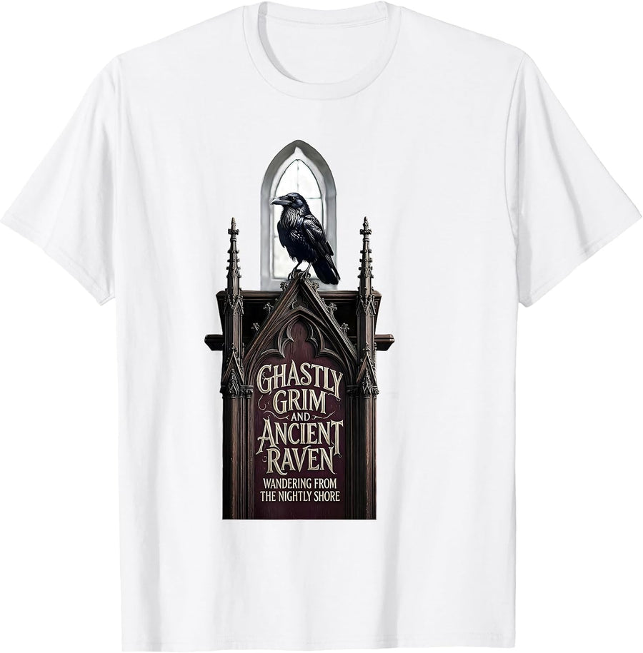 Men's Ghastly Grim Raven Gothic Literary Humor T-Shirt - White