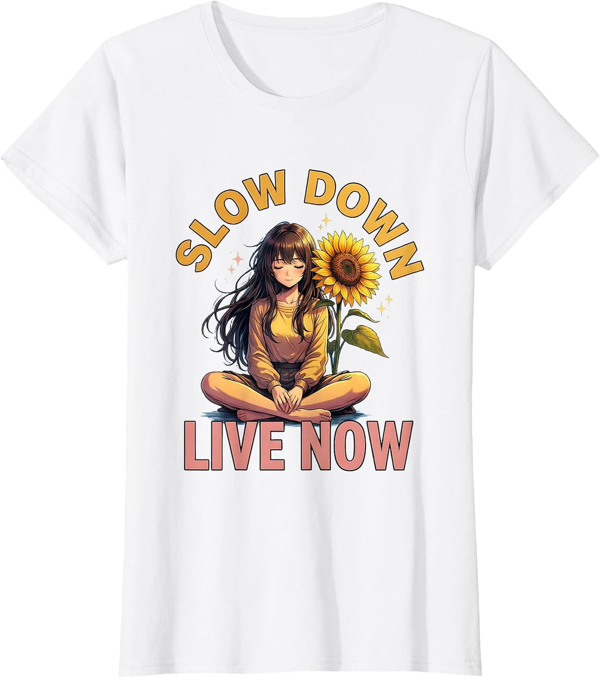 Slow Down Live Now Mindful Living Design T-Shirt - White
