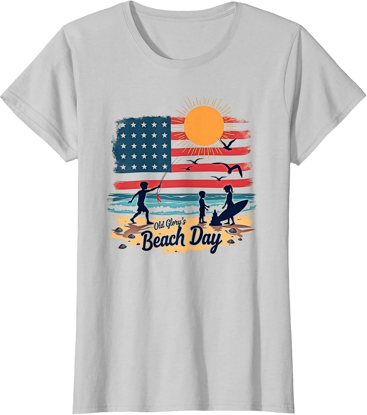 Mademark American Flag & USA Pride T-Shirt - Silver Grey-old Glory's Beach Day