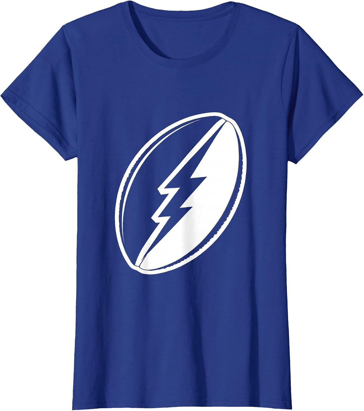 Women's Rugby Ball Lightning Bolt Graphic Design T-Shirt - Royal Blue