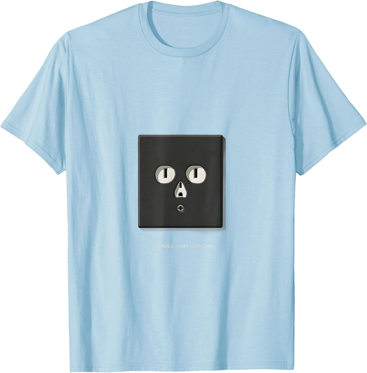 Men's Grounded Still Standing Funny Electrician Skeleton Humor T-Shirt - Baby Blue
