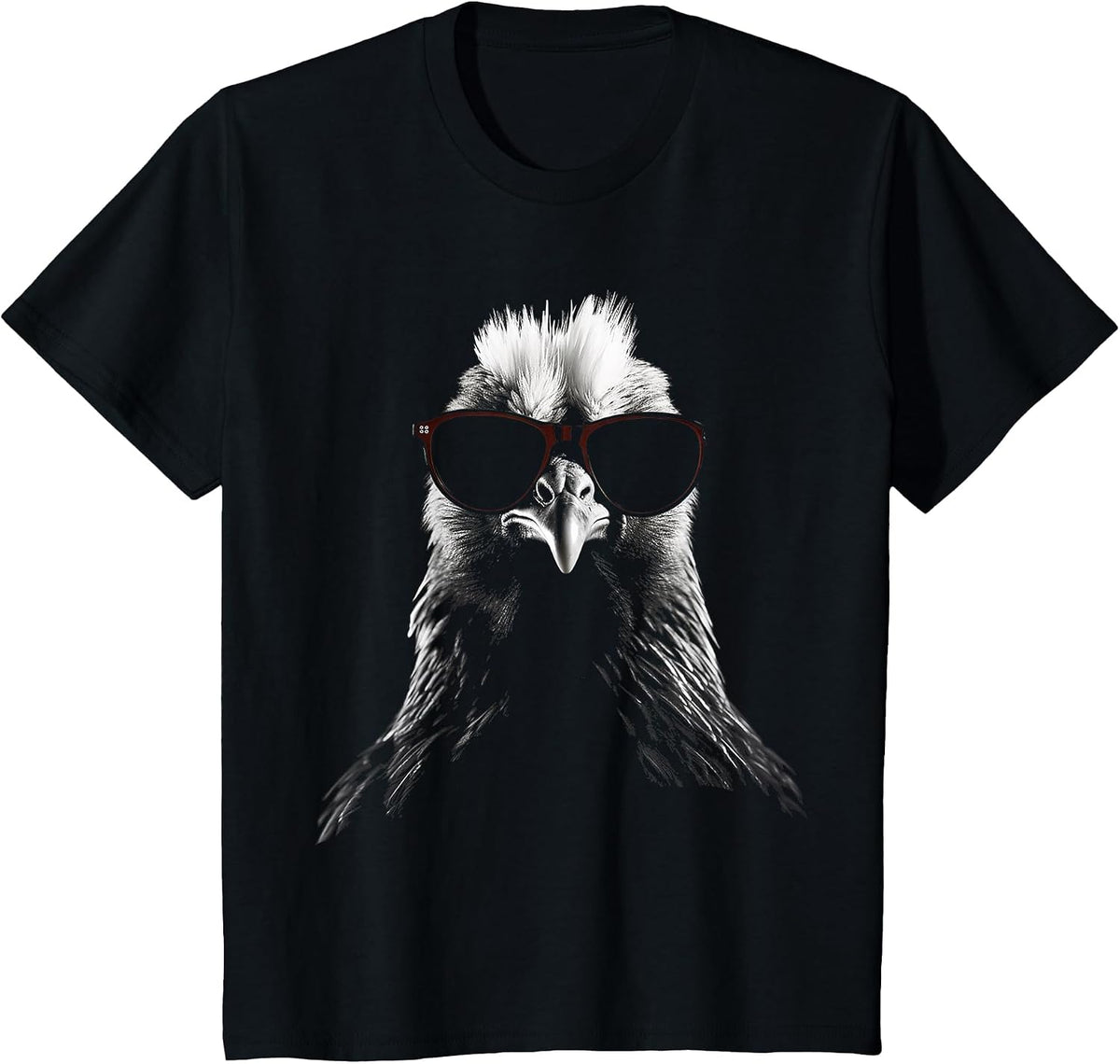 Chicken Drawing Sunglass Animal Graphic Chicken T-Shirt - Black