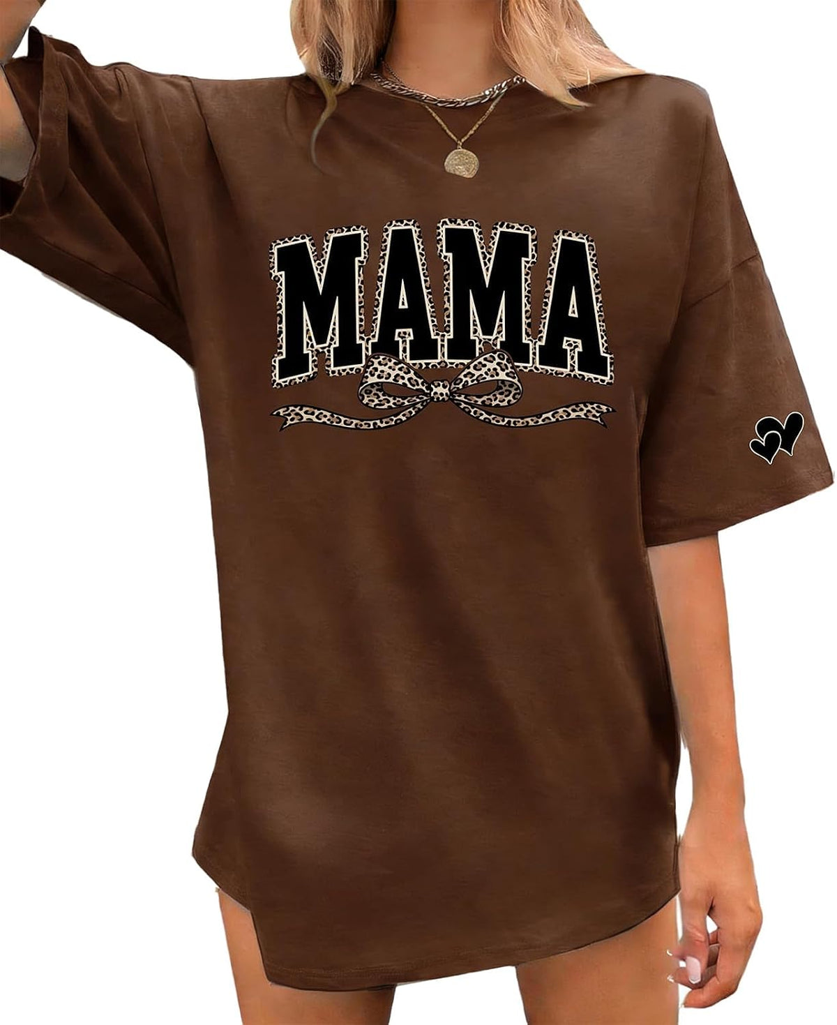 Mama Shirts for Women Funny Printed Graphic Cute Casual Tee Tops - Brown