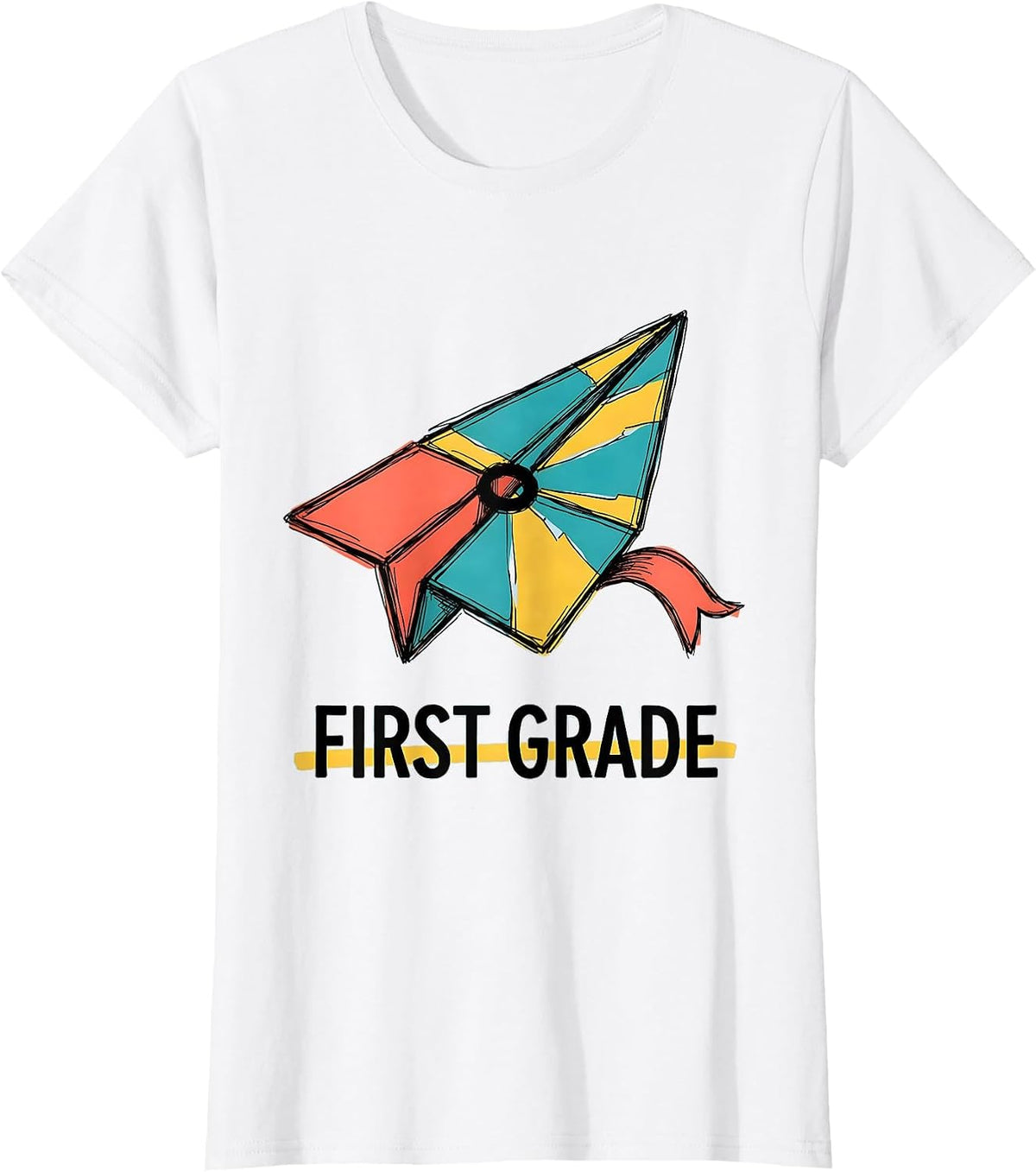 Women's First Grade Cute Preppy Back To School Pennant Flag Girl T-Shirt - White