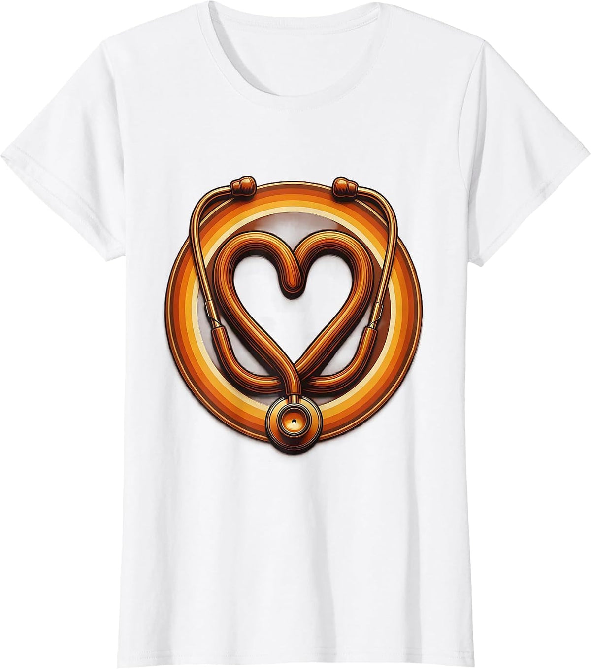 Women's School Nurse Stethoscope Heart Graphic T-Shirt - White